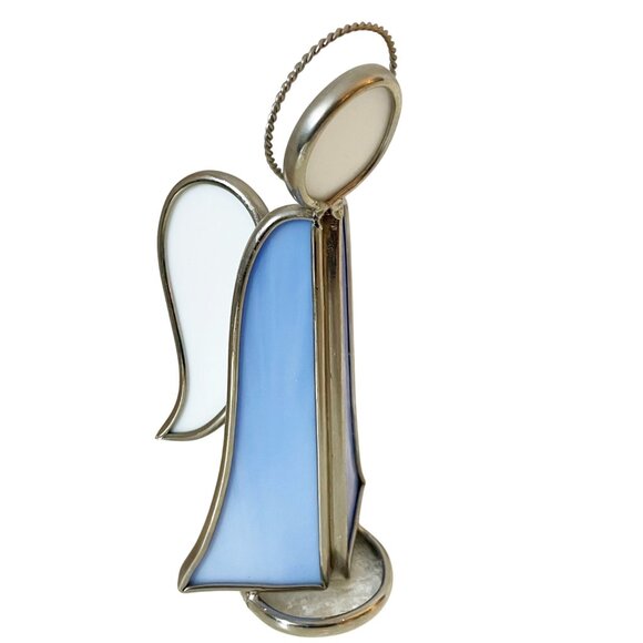 Heavy Stained-Glass Angel Figurine Blue and White Sun Catcher 7" Tall - Picture 2 of 8